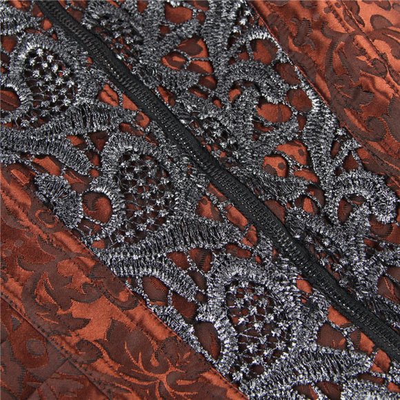 Brown Retro Corset Plus Size Corset Deep Brown Retro Lace Up Strapless Sleeveles - Picture 11 of 12